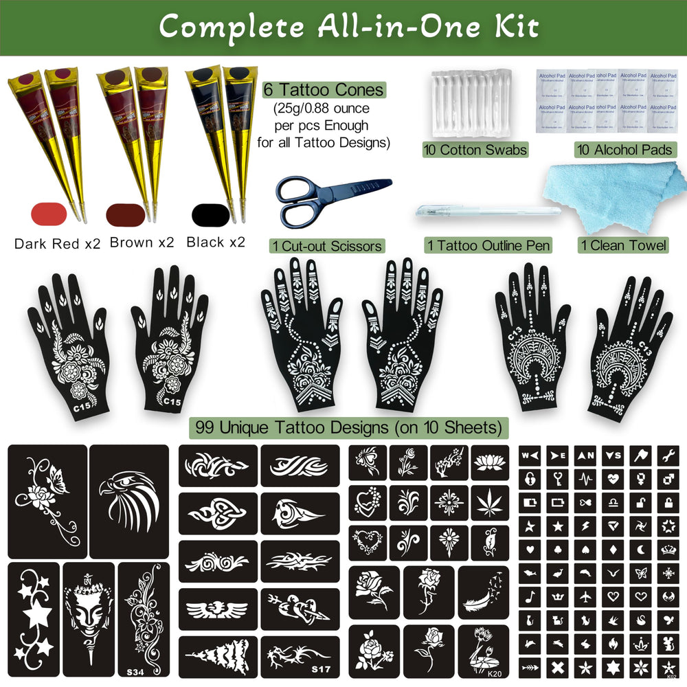 XWGLFT kit with 99 stencil designs for versatile body art