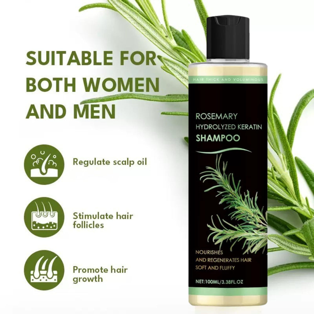 Back of XYFSZDQJZHG rosemary shampoo bottle showing ingredients and balance