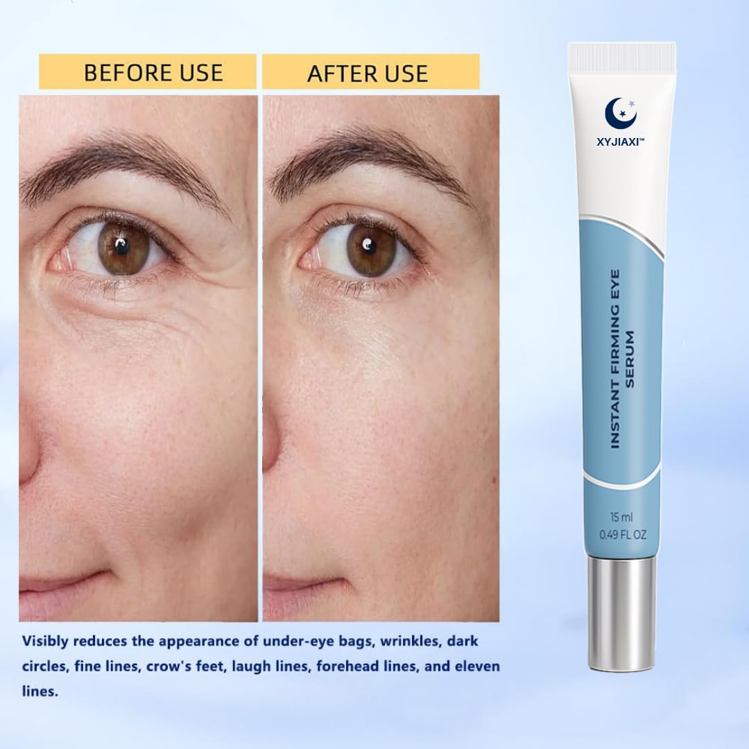 XYJIAXI Instant Firming Eye Serum texture close-up highlighting silky glide and natural finish.