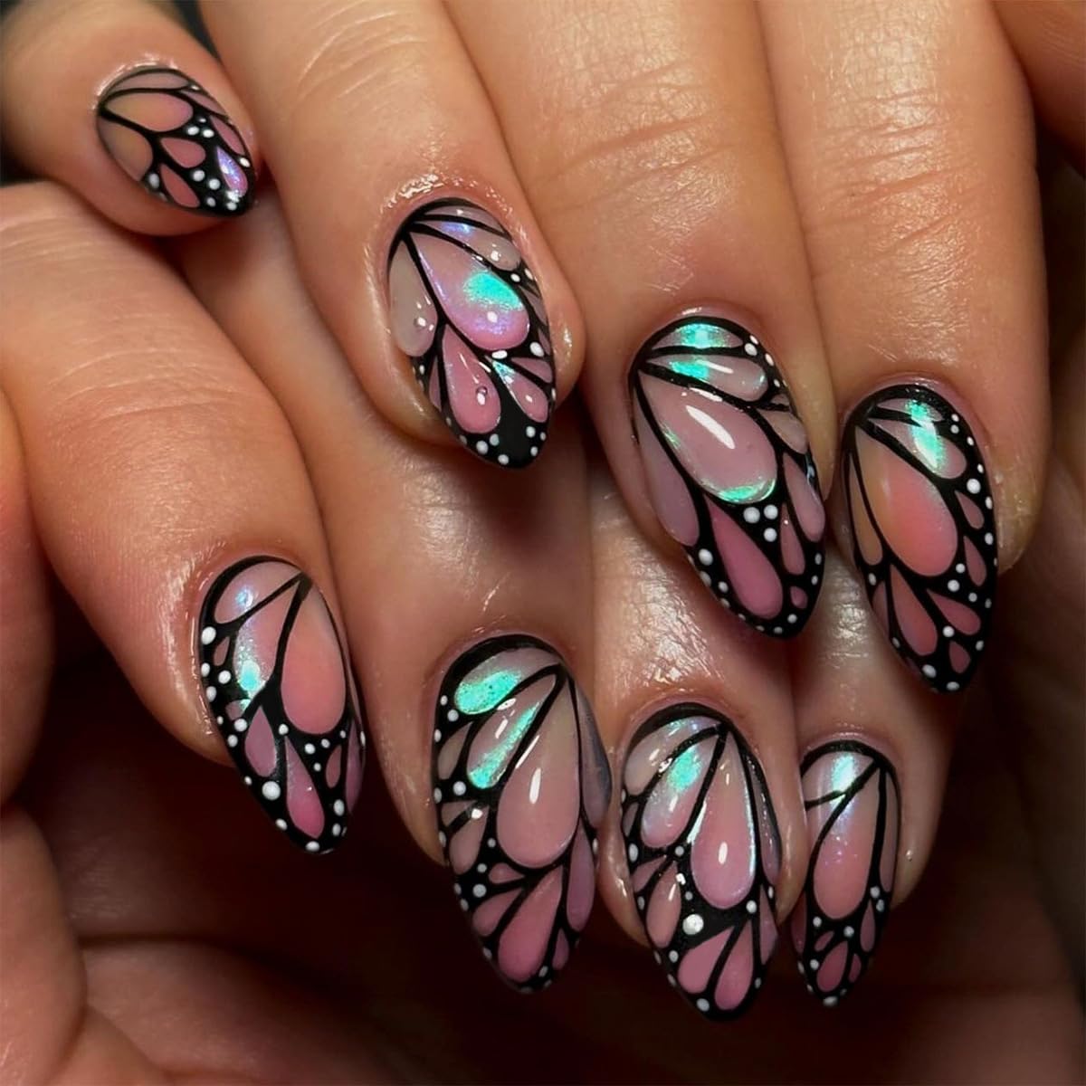XZMeiLun butterfly wings press-on nails with eye-catching 3D detail for quick glam