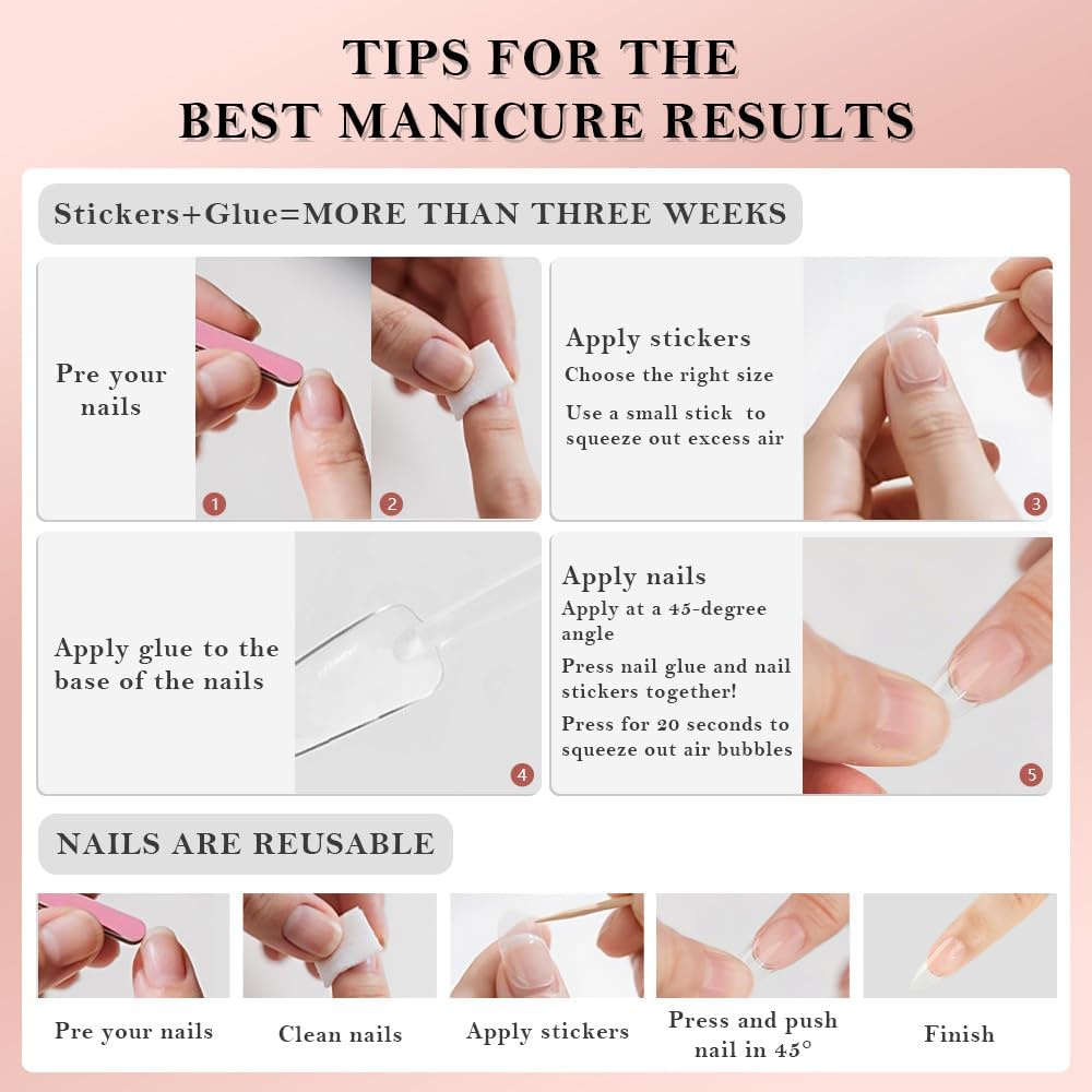 Easy, tool-free application of XZMeiLun nails without UV lamp or tools.