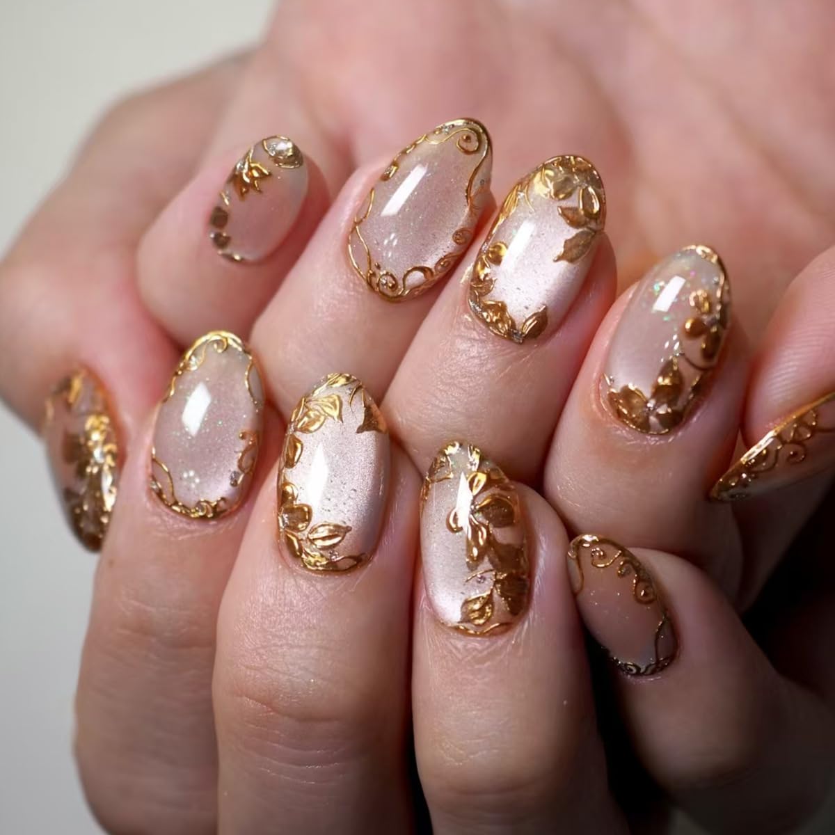 XZMeiLun Gold Leaf Press-On Nails for instant luxury and easy application.