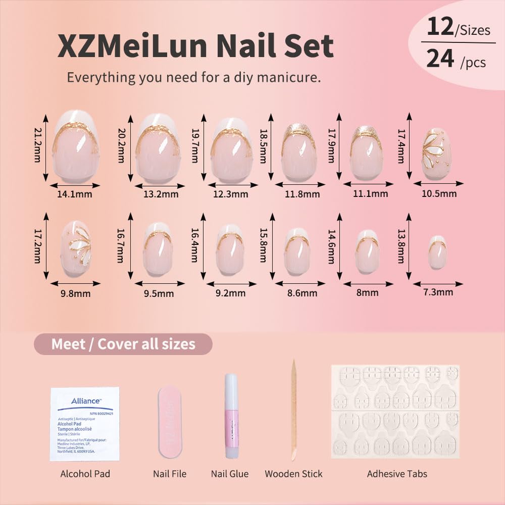 XZMeiLun oval short press-on nails applied on hand for daily use.