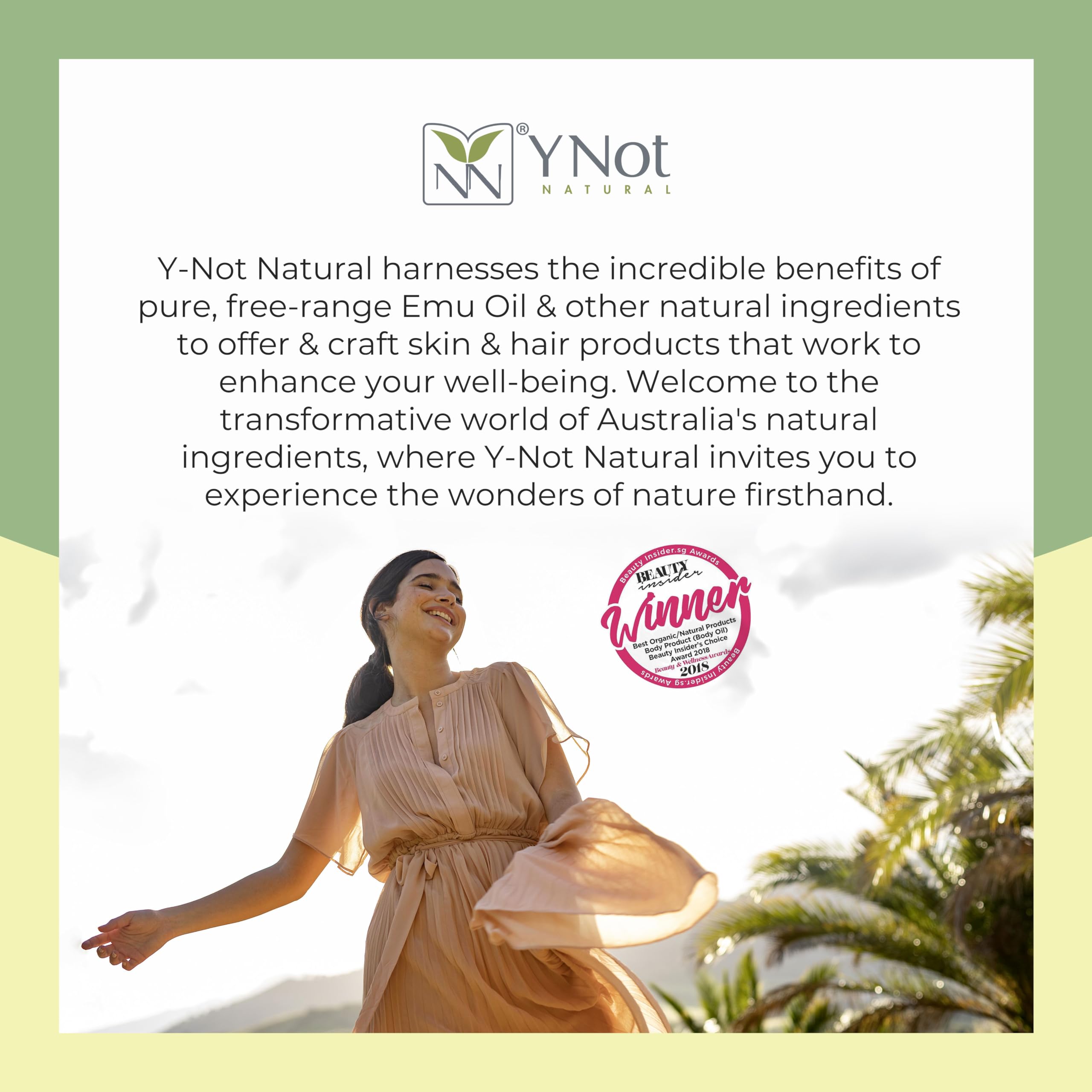 Y Not Natural Emu Oil supports multi-use across face, body, hair, and nails.