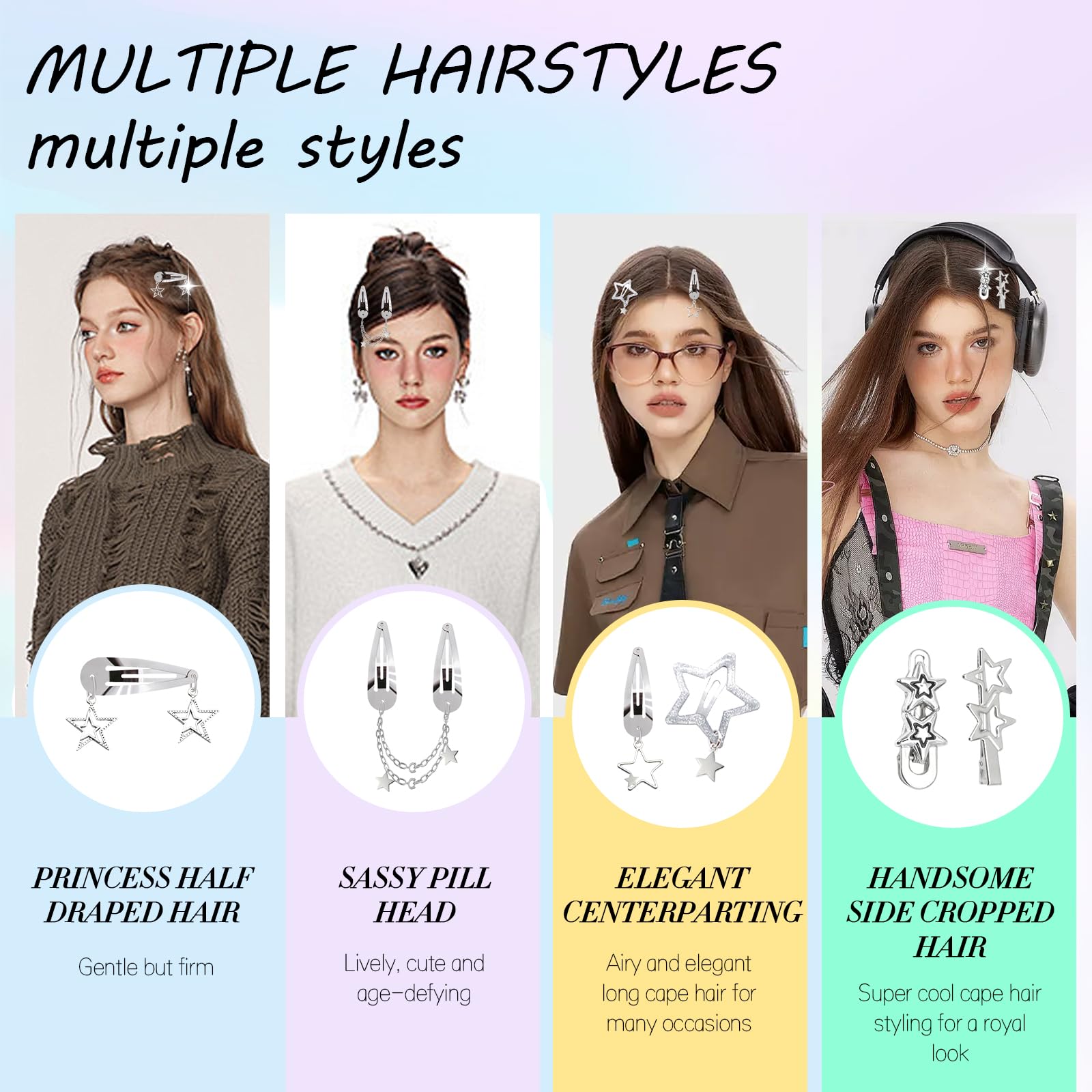 Eight shapes include stars and pentagrams for creative updos.