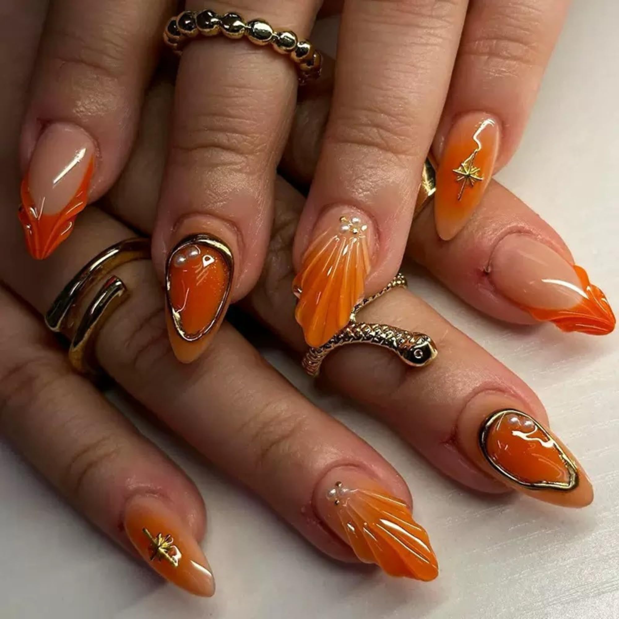 Yabonica orange almond press-on nails kit for salon-style glamour