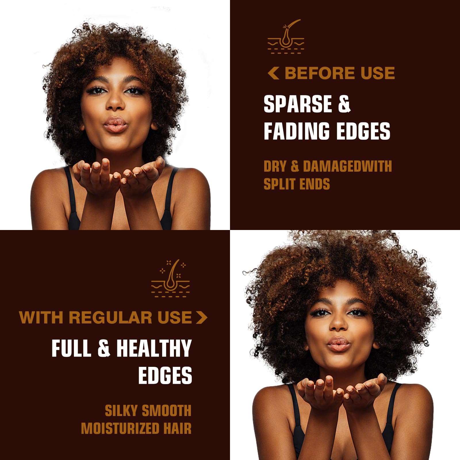 Yacemira Batana Oil on hair demonstrates frizz control during styling.