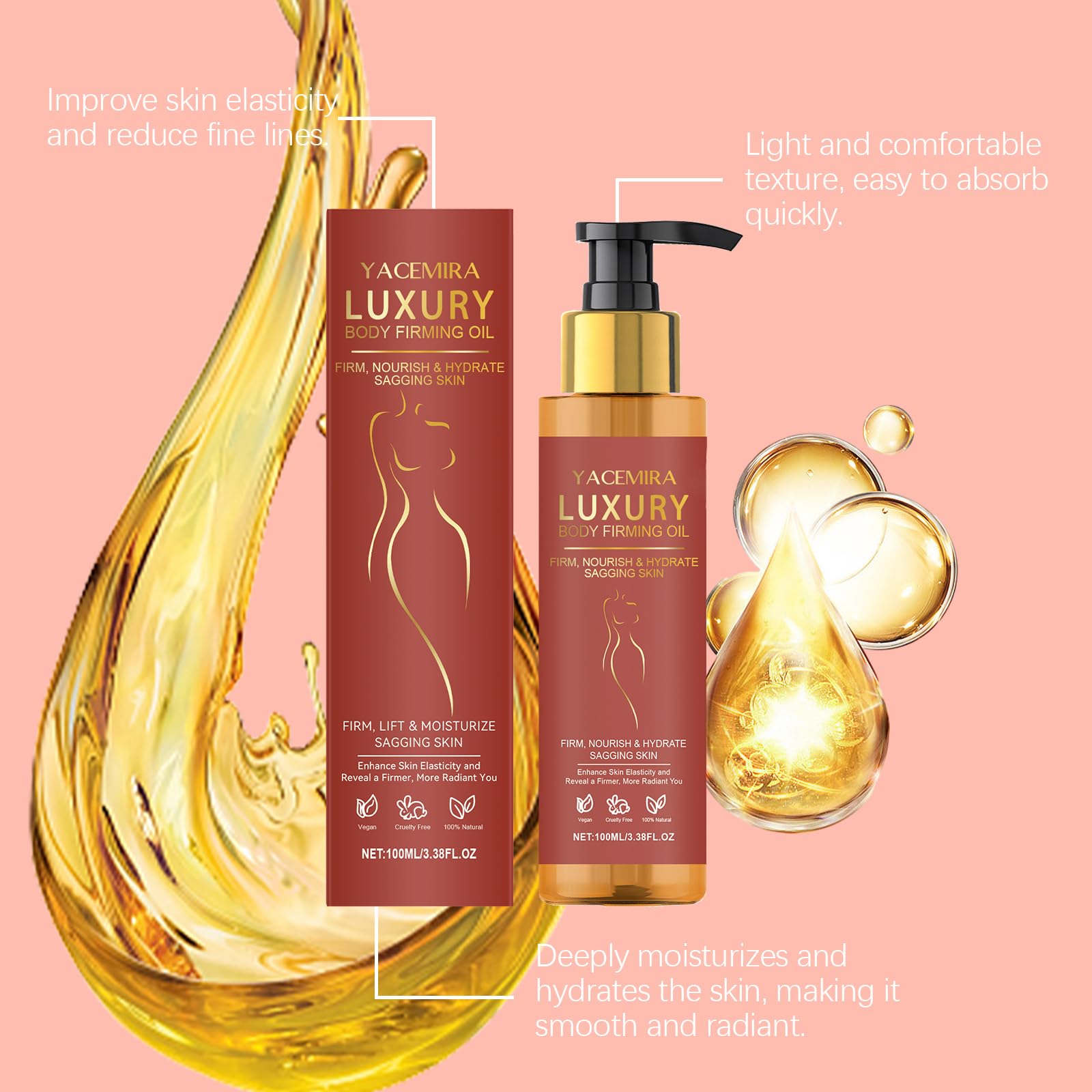 Yacemira thigh-area oil application for smoother silhouette