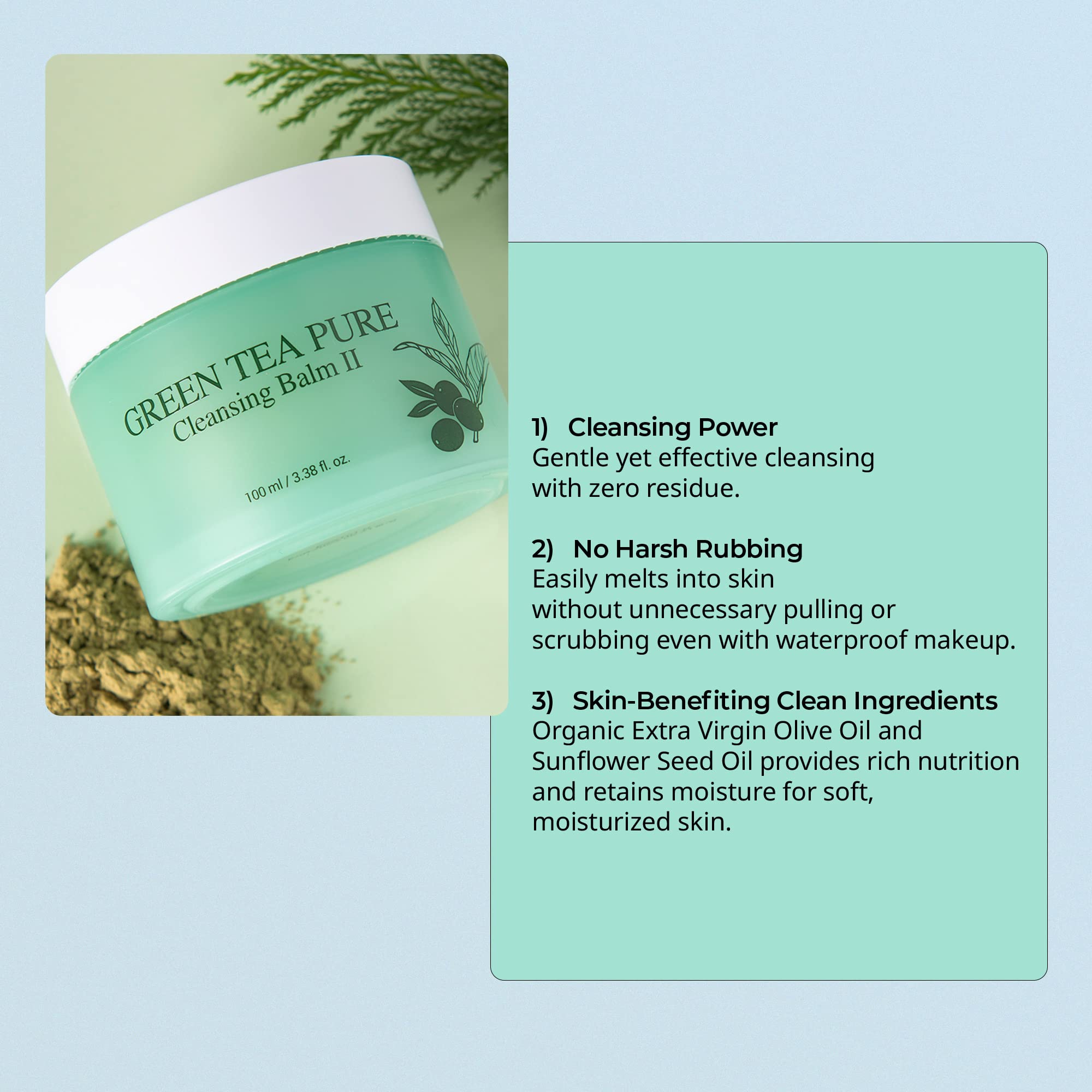 YADAH Green Tea Cleansing Balm II melting texture dissolves makeup smoothly.