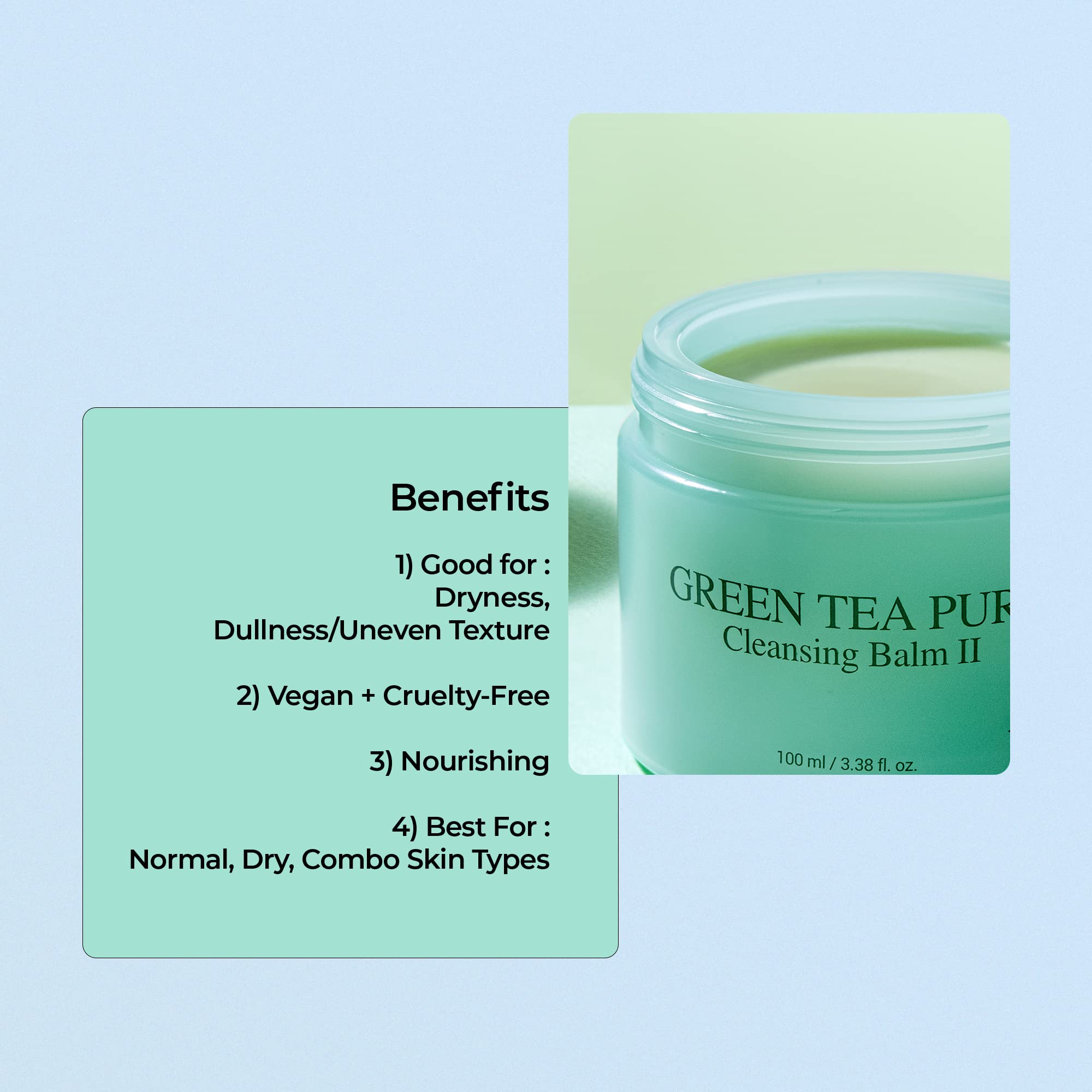 YADAH Green Tea Cleansing Balm II packaging highlights vegan and cruelty-free skincare values.