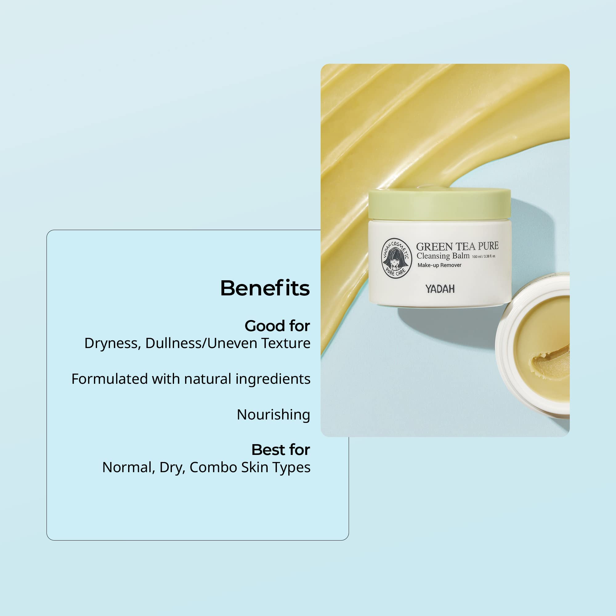 YADAH Green Tea Cleansing Balm packaging and labeling for shelf appeal.