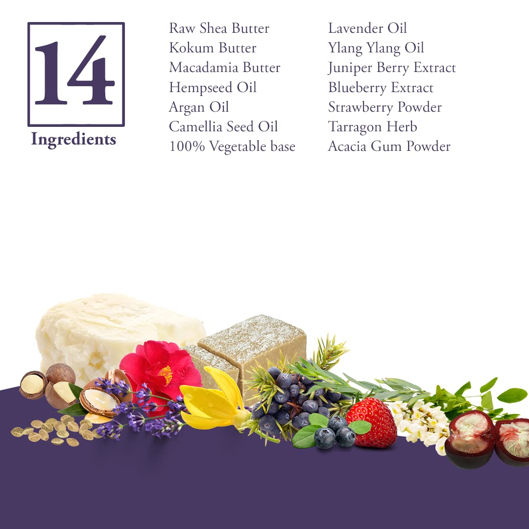 Yadain Lavender Berry Extreme Body Butter packaging highlights vegan cruelty-free formulation