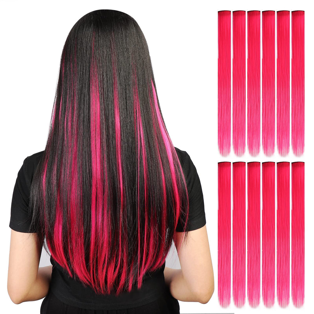 YaFex hot pink 22-inch clip-ins shown for dramatic length