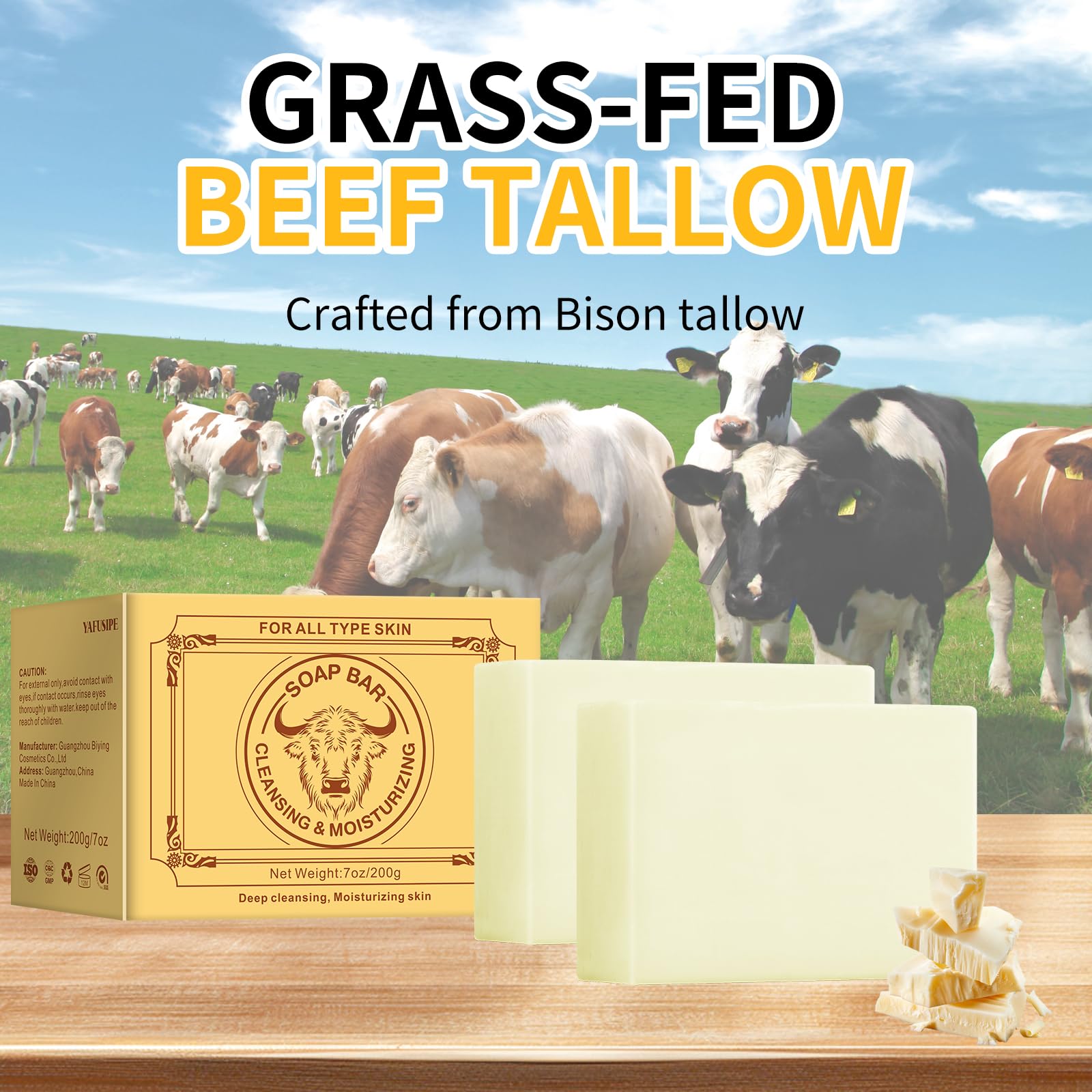 YAFUSIPE face and body cleansing with unscented tallow soap for sensitive skin.