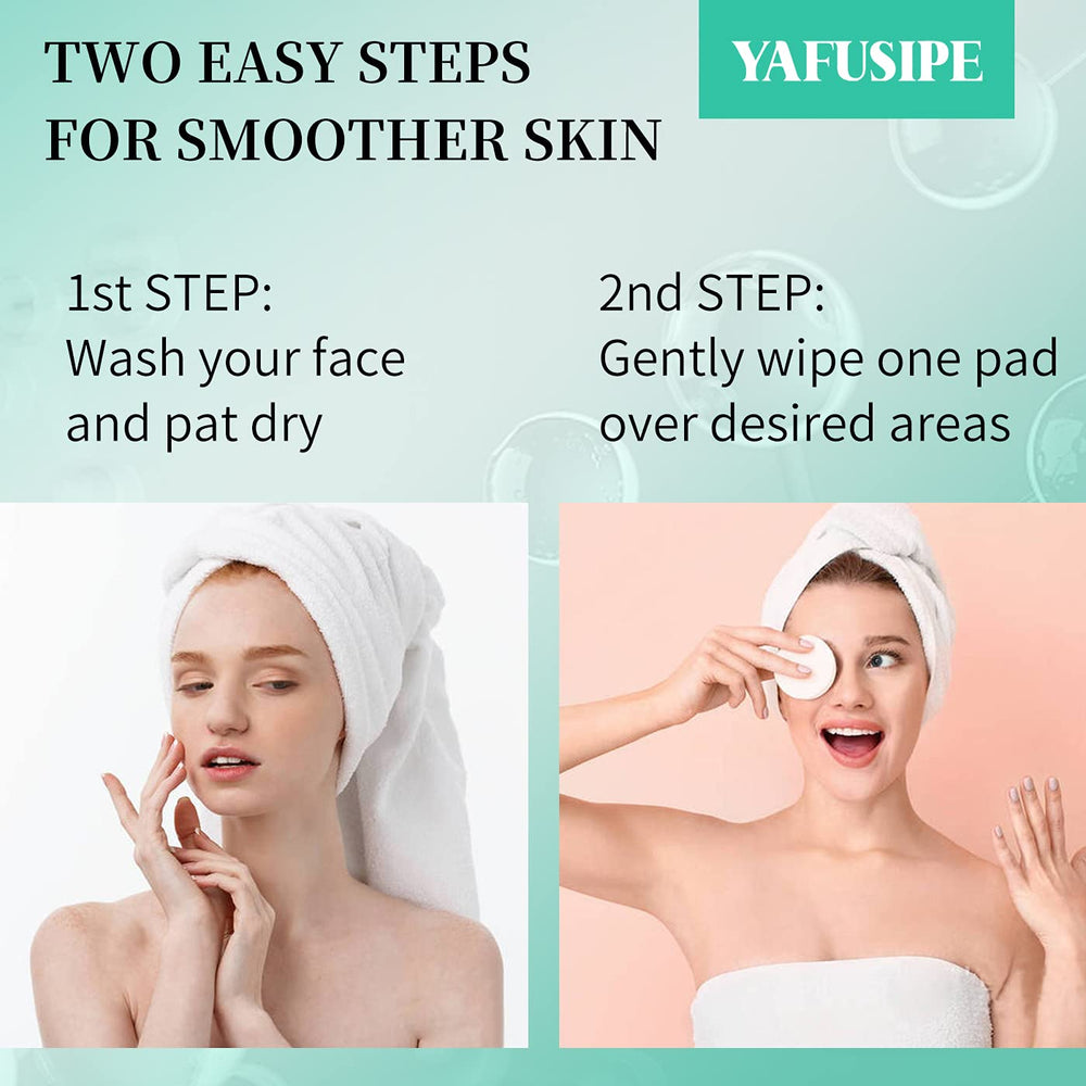 YAFUSIPE facial wipe application featuring a two-step use guide