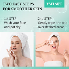 YAFUSIPE facial wipe application featuring a two-step use guide