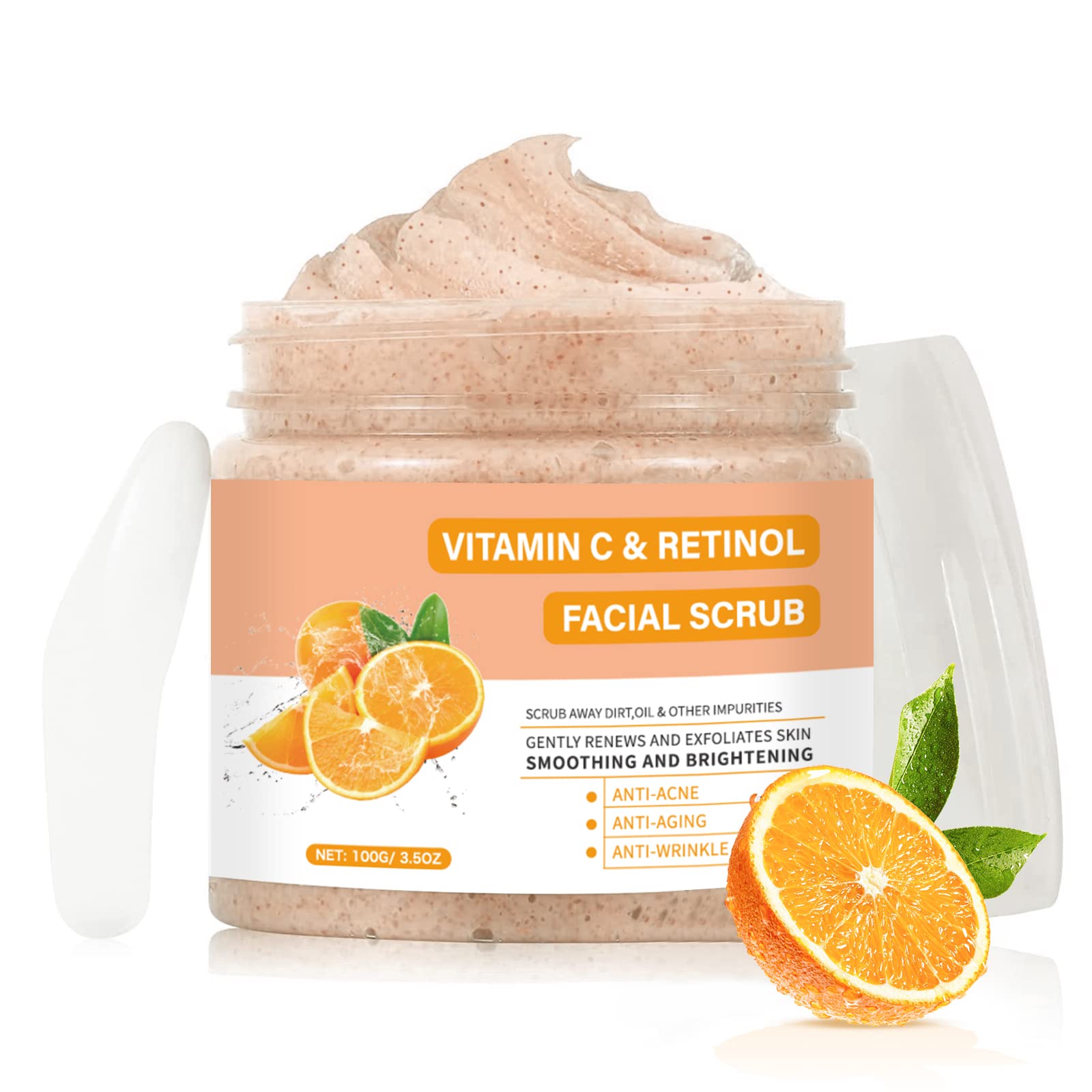 YAFUSIPE Vitamin C Retinol Scrub face closeup showing gentle exfoliation for radiant skin