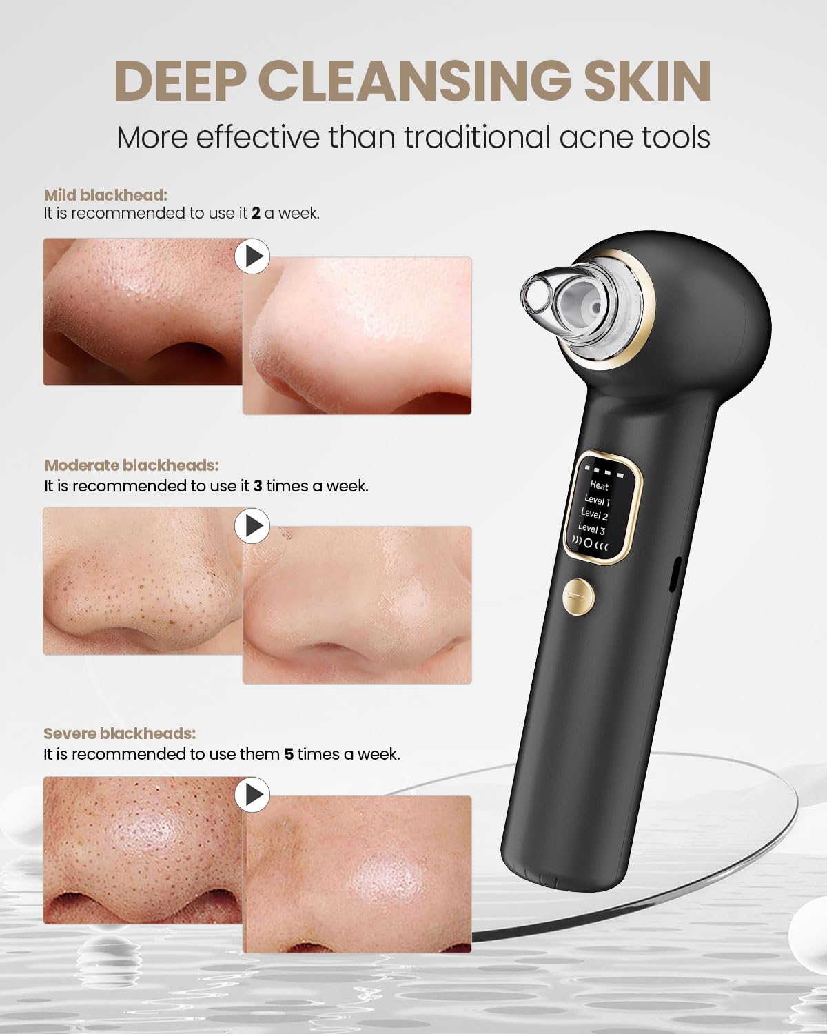 YAGETU Pore Vacuum USB-C charging for cordless convenience.