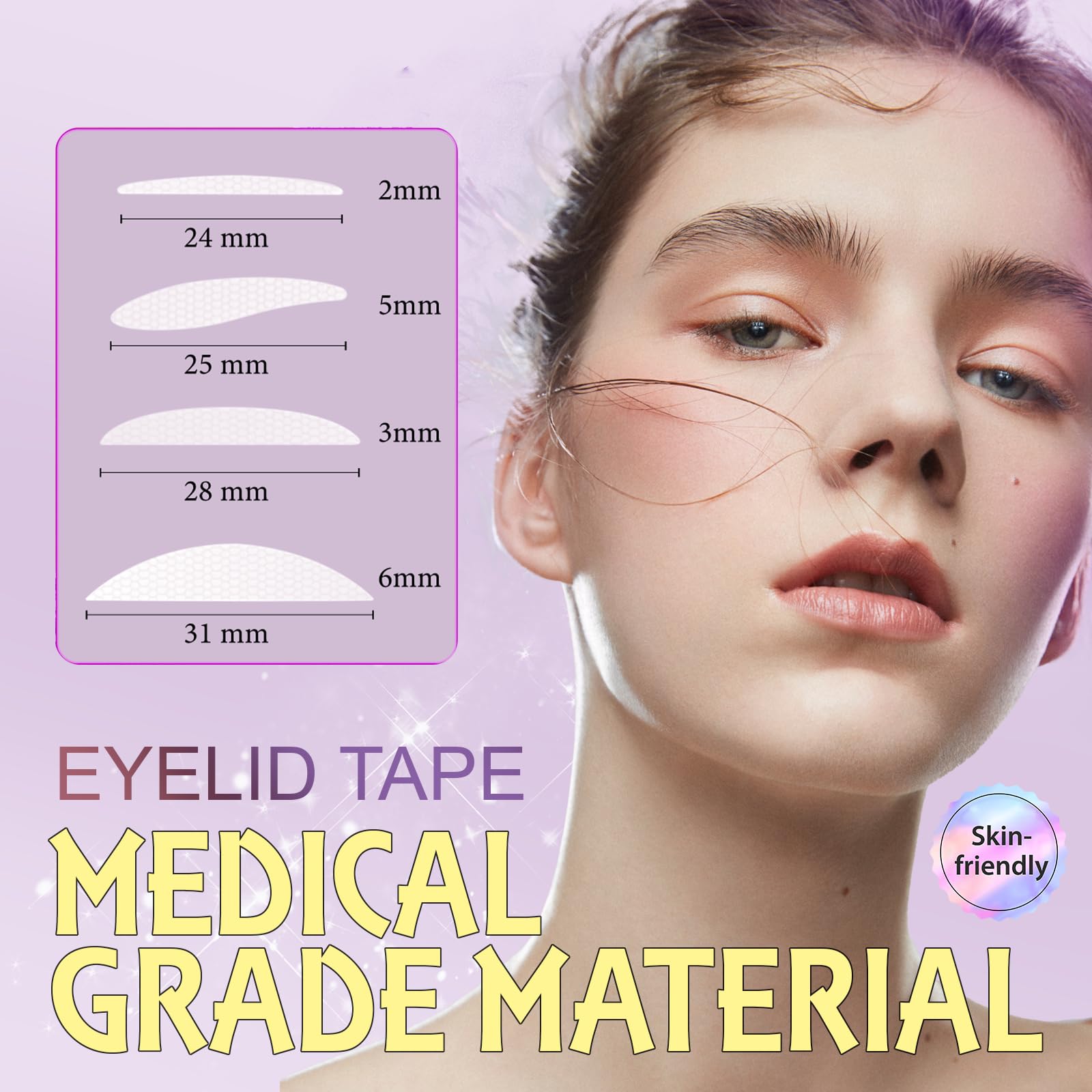 YAGUVI eyelid tape application closeup demonstrates easy, quick lift.