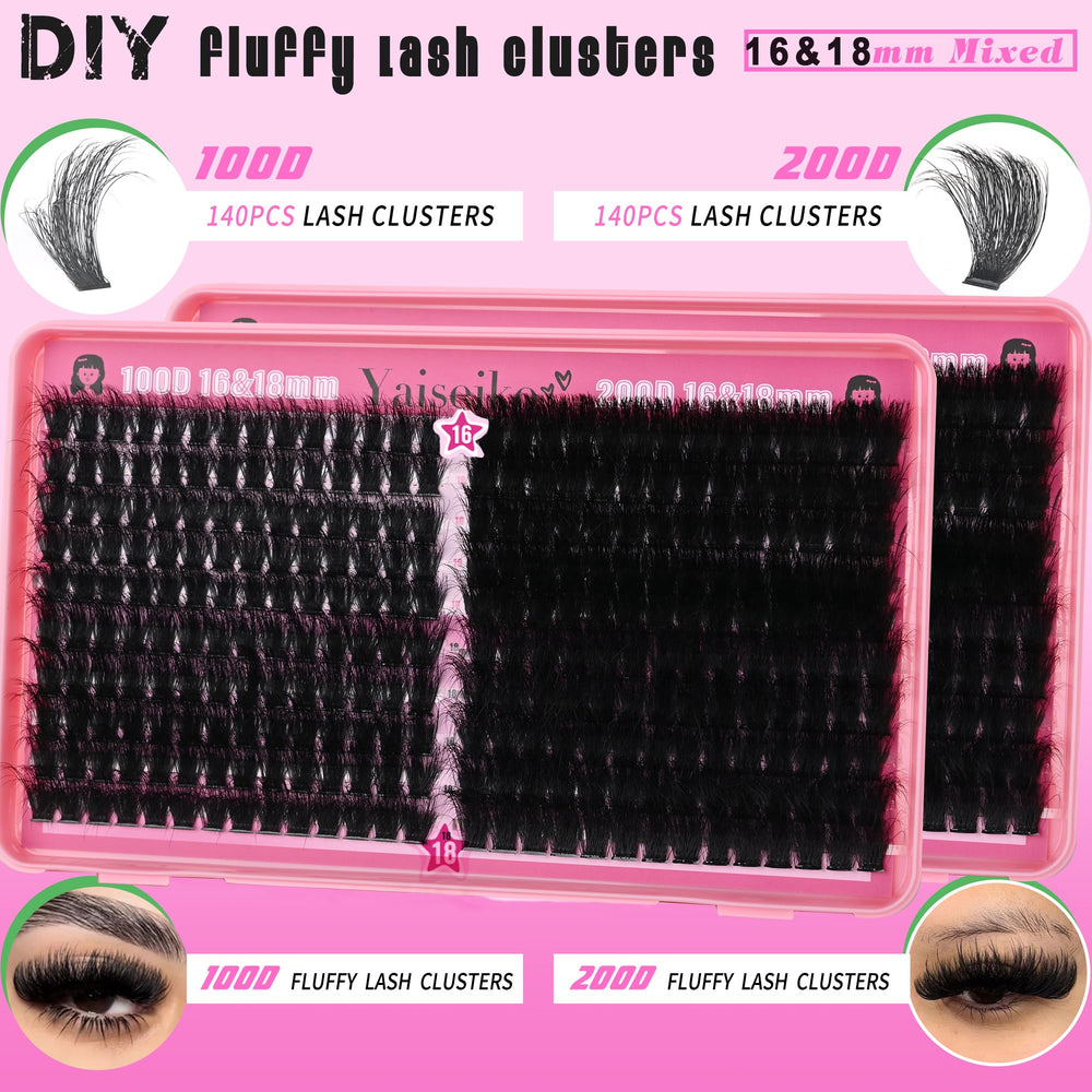 Yaiseiko lash clusters 16mm 200D for dense volume with light feel.