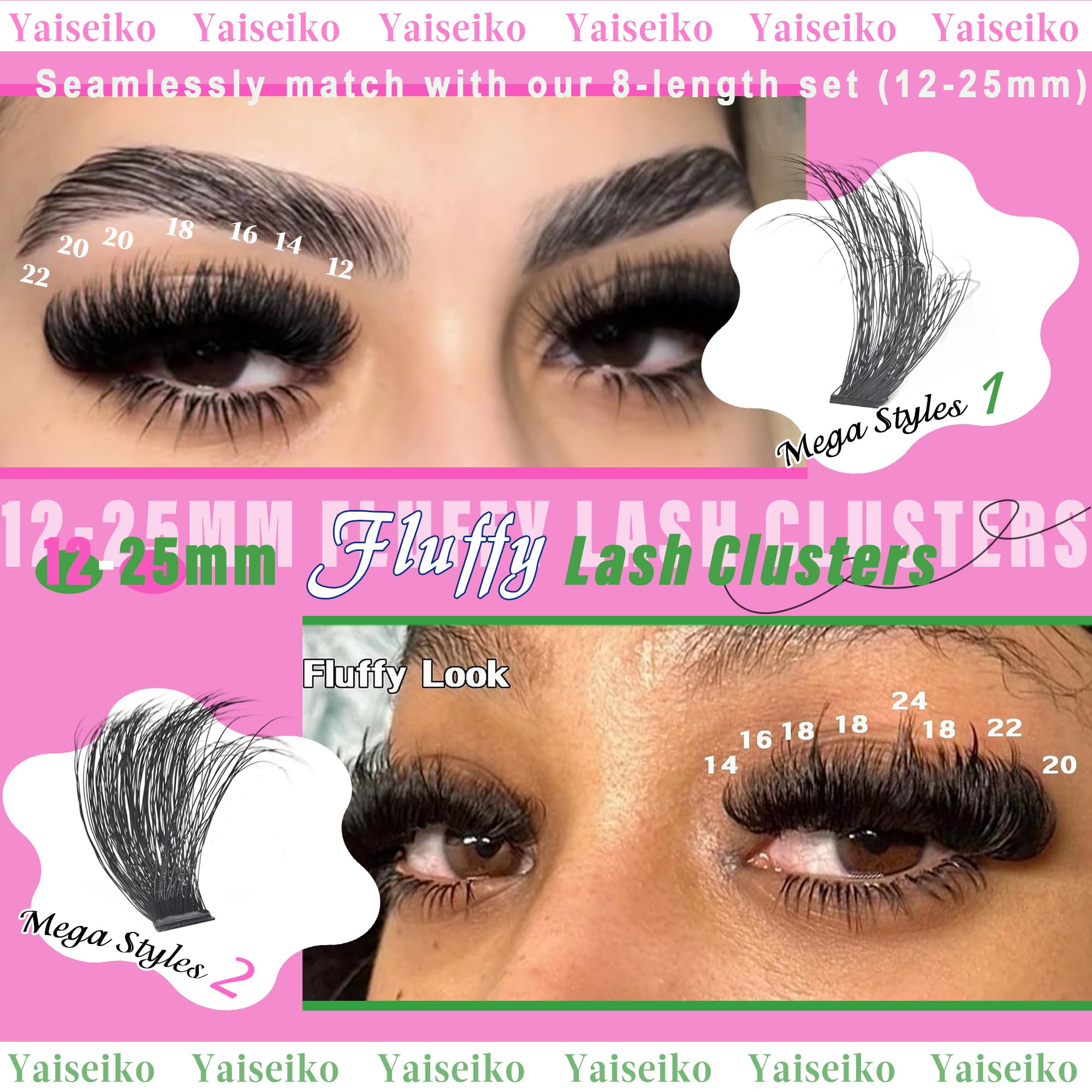 Yaiseiko lash clusters with matte black bands for seamless blends.
