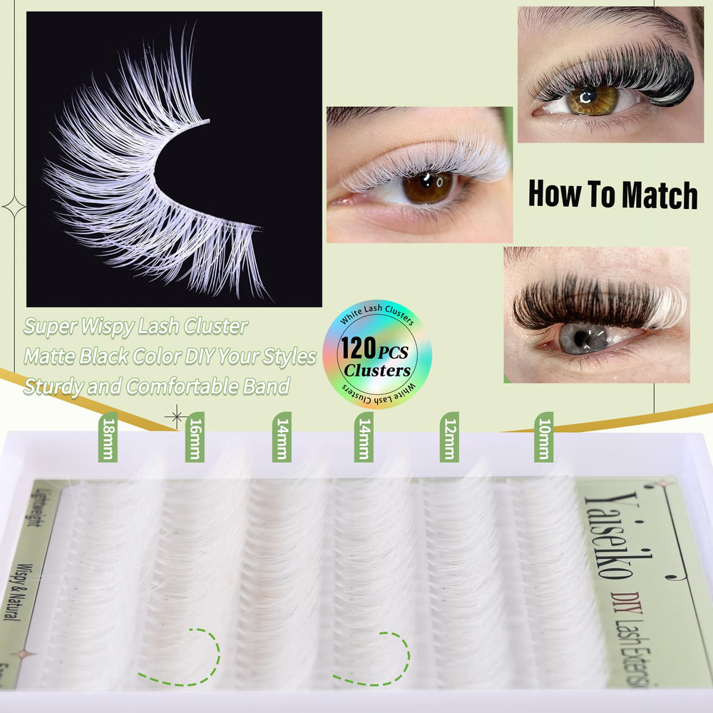 Yaiseiko white lash clusters wispy 18mm dramatic cosplay look