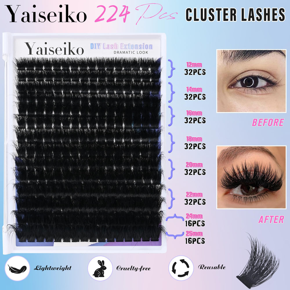 Yaiseiko wispy cluster eyelashes add natural texture with long-lasting curl.