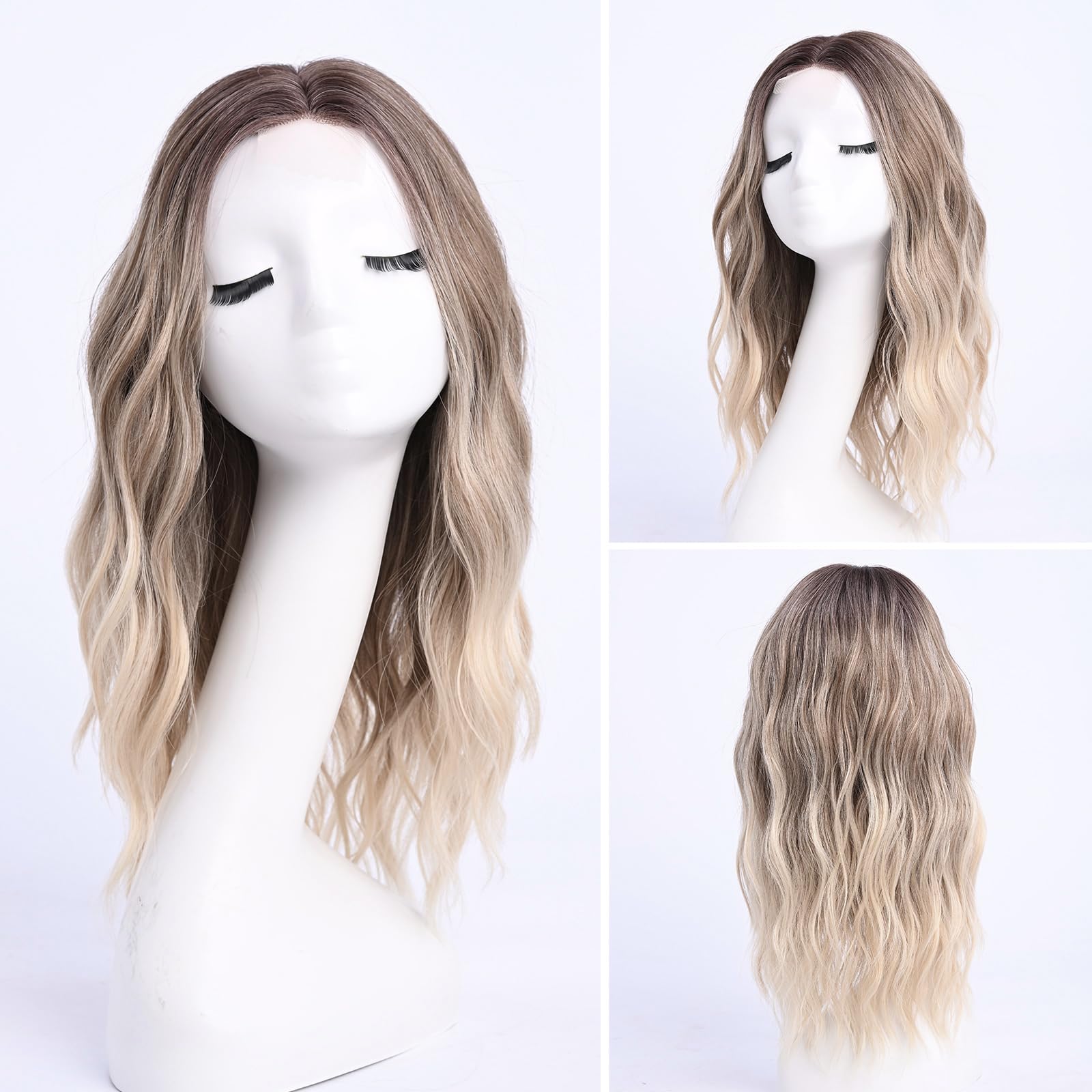 YaissmyLu ombre-blonde-wavy wig side view shows volume and movement