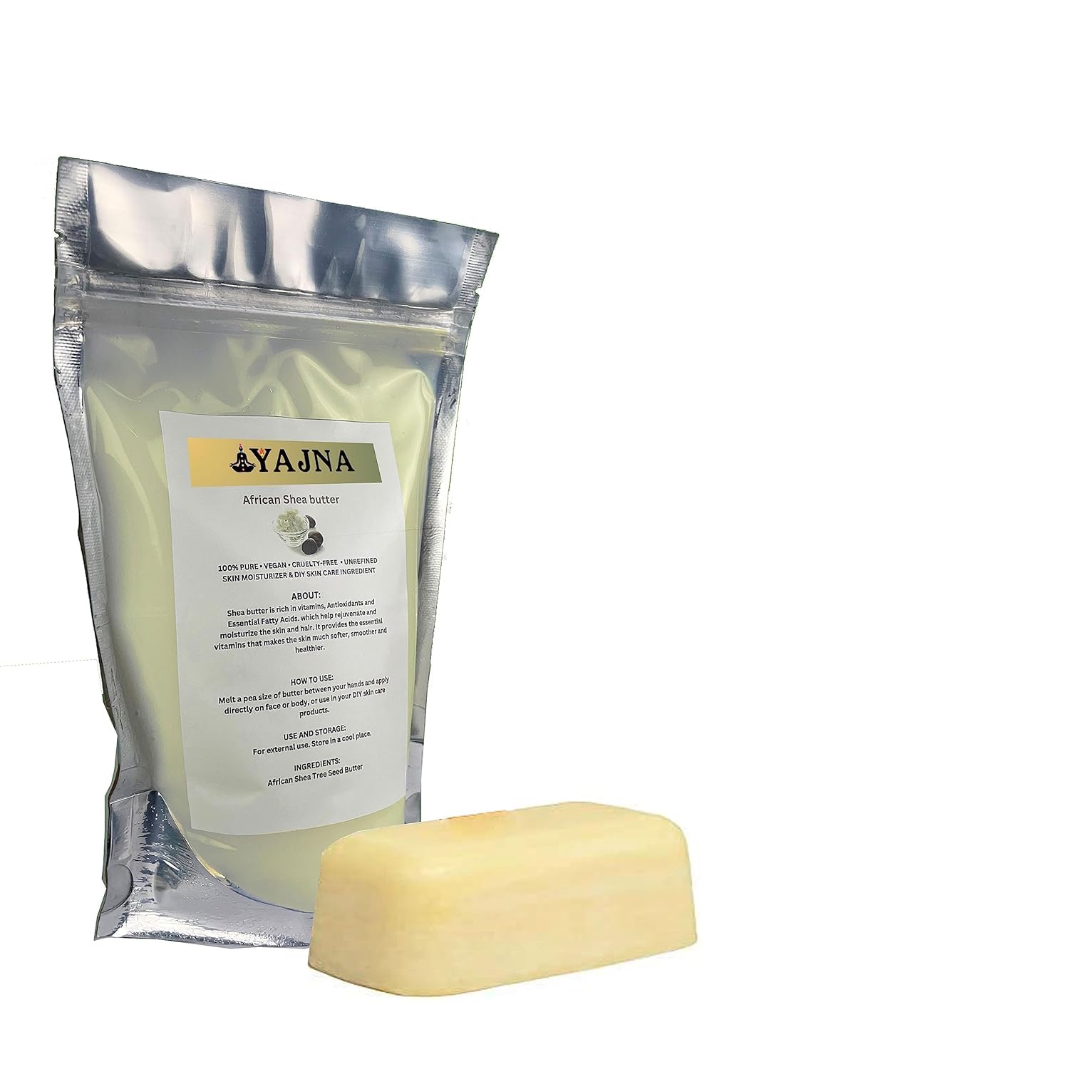 Yajna Shea Butter texture scoop demonstrates creamy, deeply moisturizing consistency.