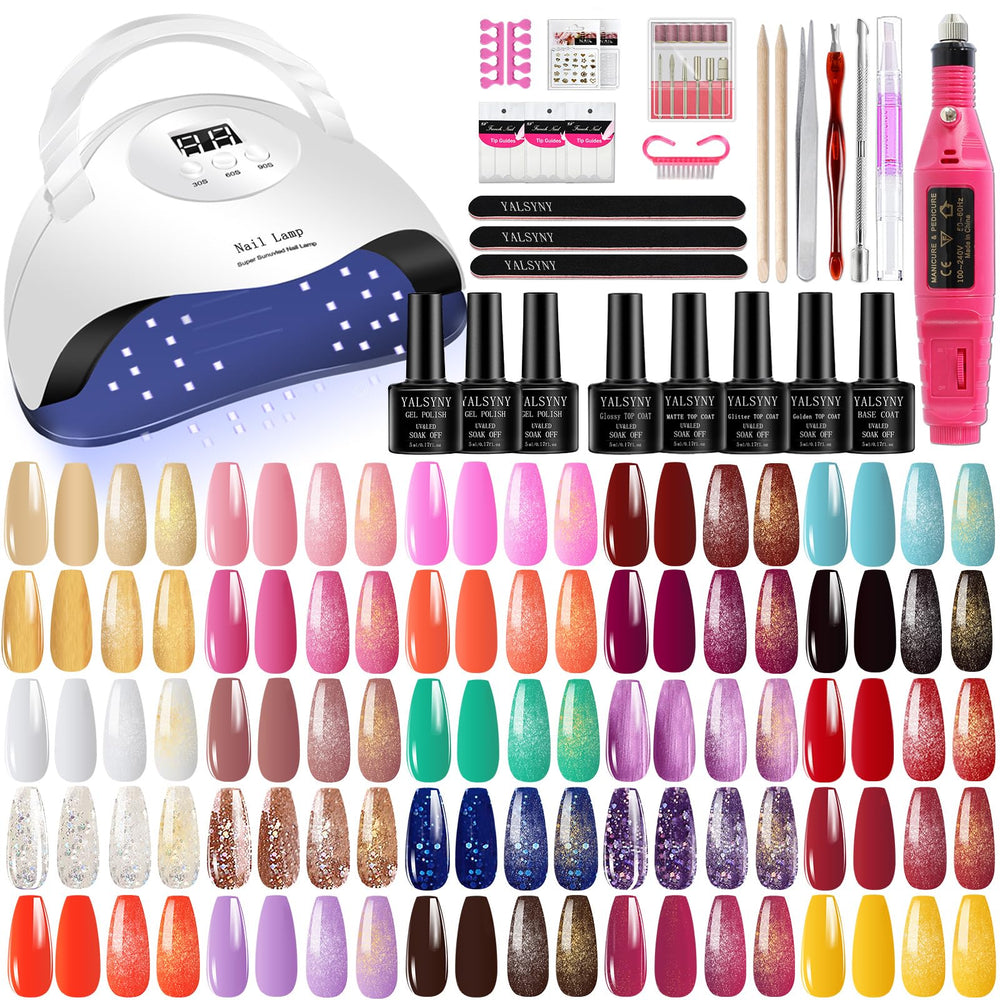 YALSYNY nail kit with UV lamp for at-home gel manicure.