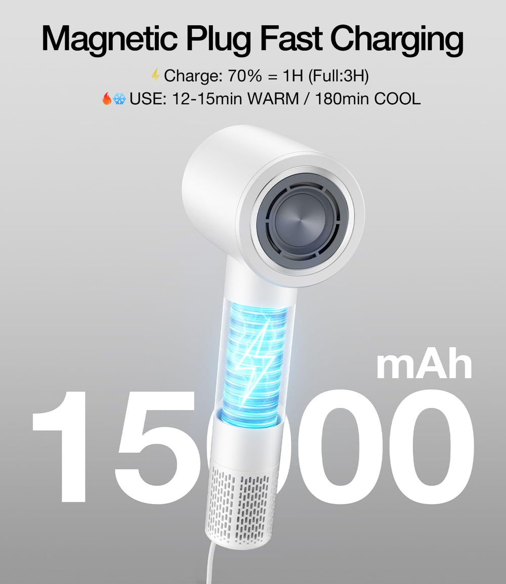 YALICE cordless dryer digital screen shows speed and heat for easy customization.
