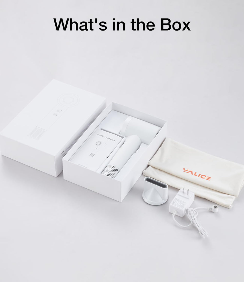YALICE in-the-box includes charger, magnetic nozzle, storage bag, and manual.