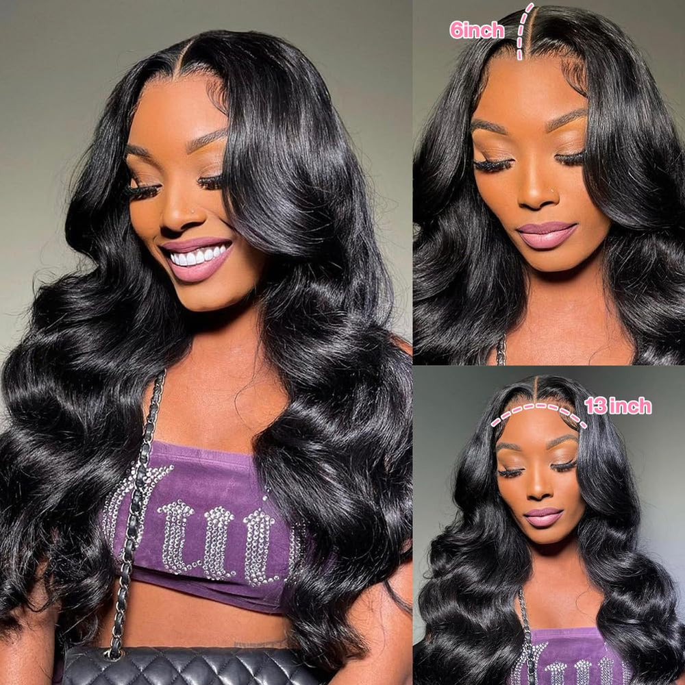 Yamikk body wave lace front 180-density wig delivers rich volume.