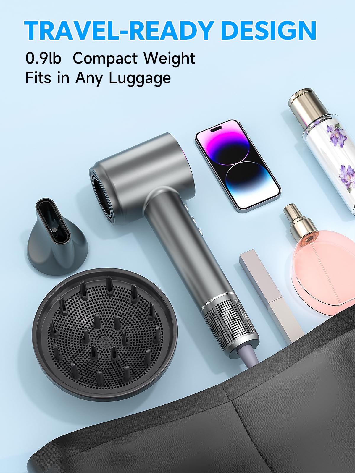 Yammoya hair dryer 2-in-1 storage keeps concentrator and diffuser organized.
