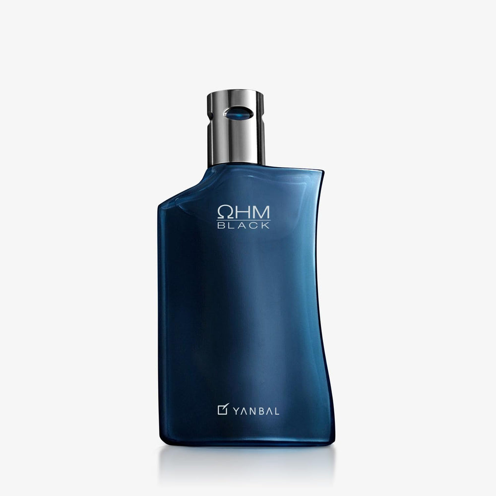 Yanbal Ohm Black bottle pour displays a bold, evening-ready fragrance.