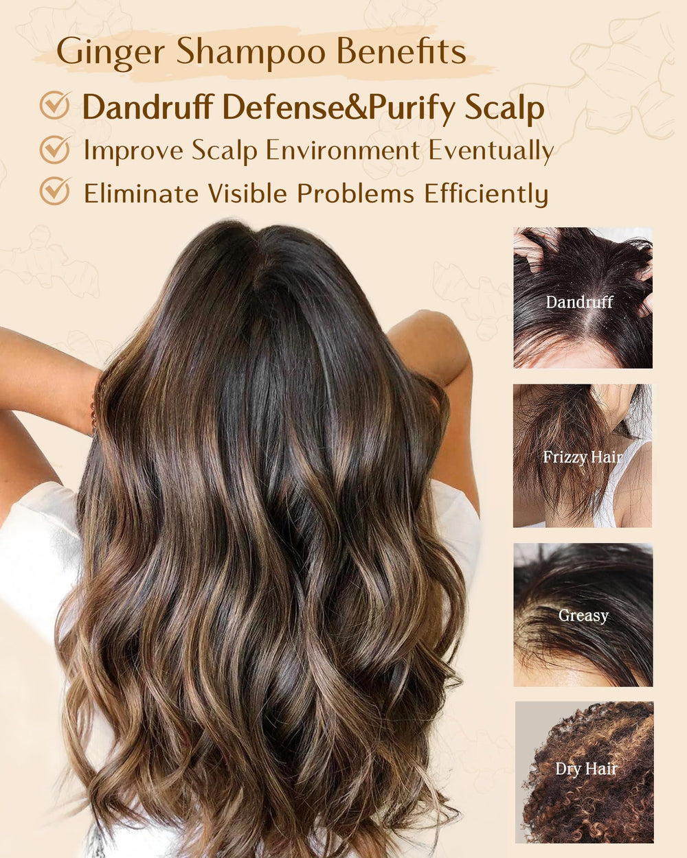 YANIBEST anti-dandruff ginger shampoo clarifying lather cleanses buildup