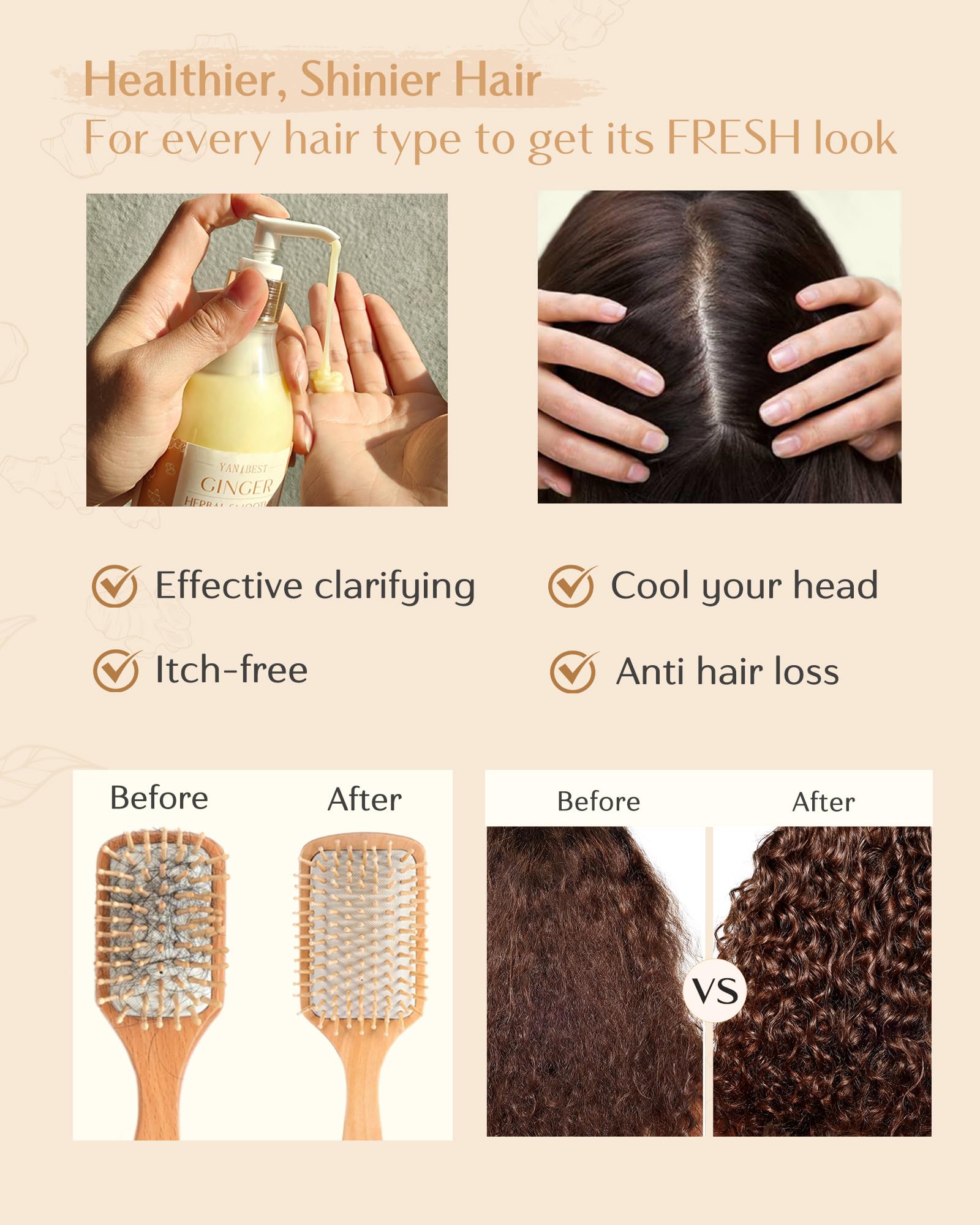 YANIBEST ginger shampoo packaging highlights natural ingredients