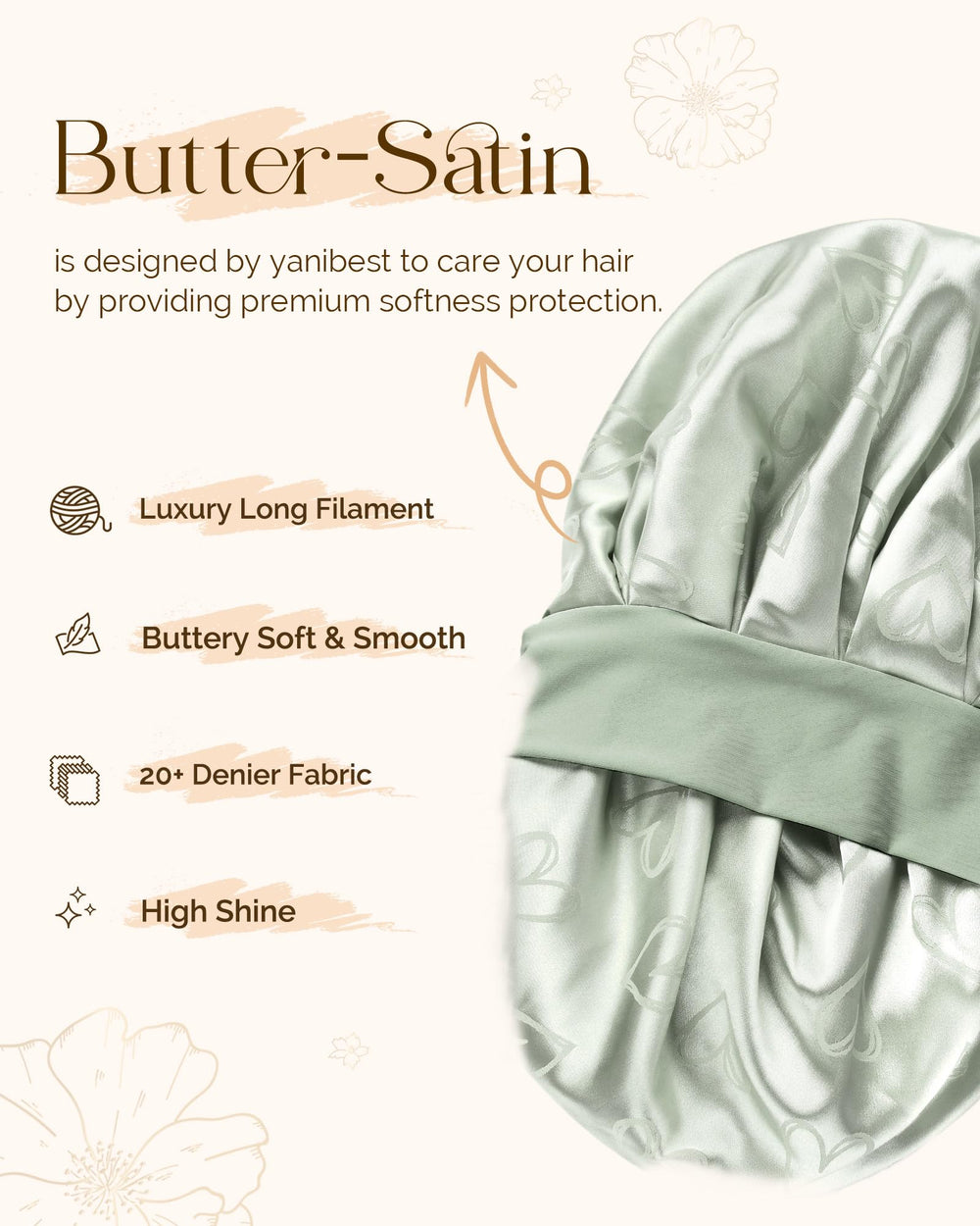 YANIBEST green satin bonnet reduces friction and protects hair while sleeping