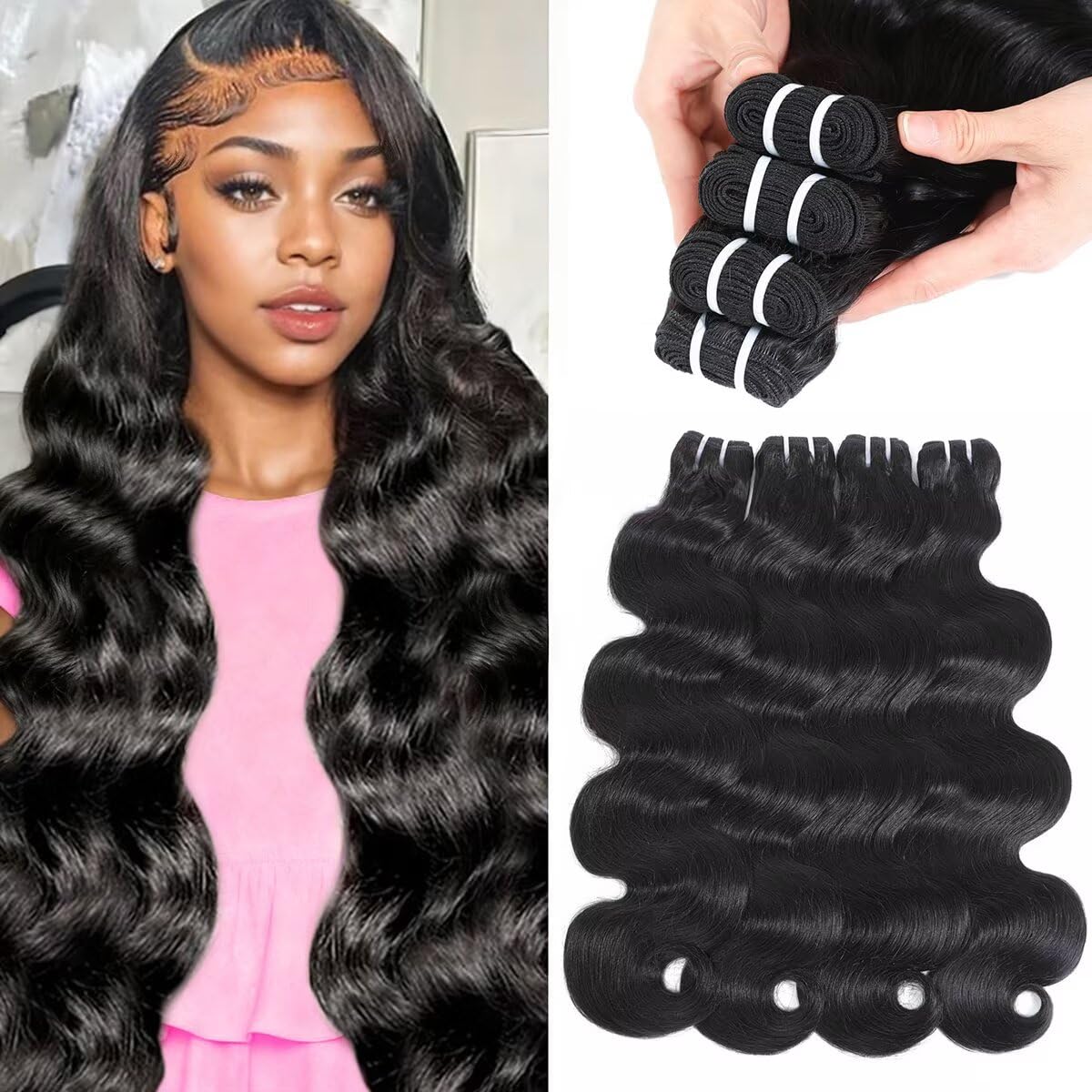 Yaoair 16A raw Brazilian hair bundles in natural black for 18-24 inch lengths