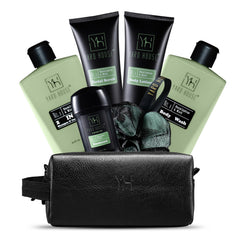Yard House body wash bottle with an invigorating eucalyptus-mint scent for daily cleansing.