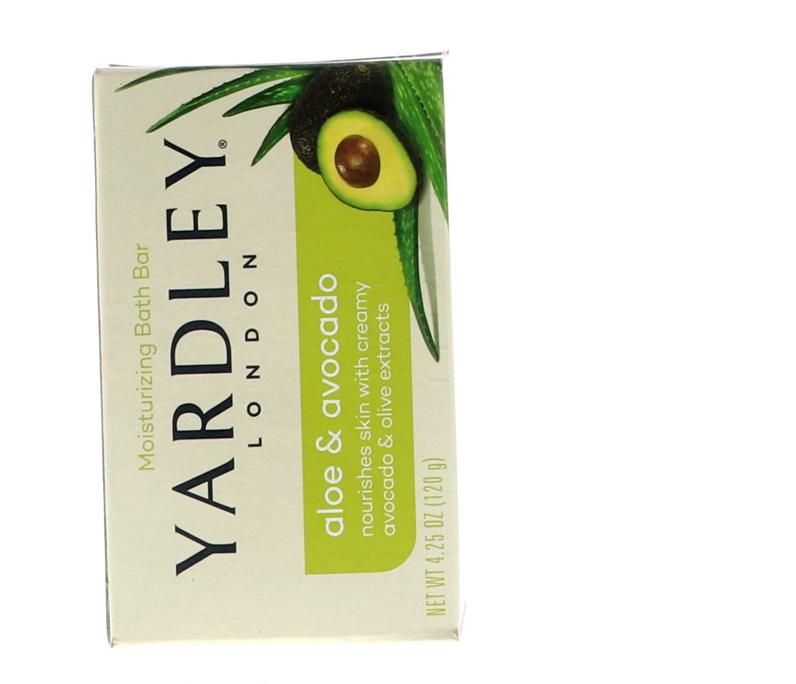 Yardley London Aloe Avocado bar ingredients close-up showing avocado and olive extracts