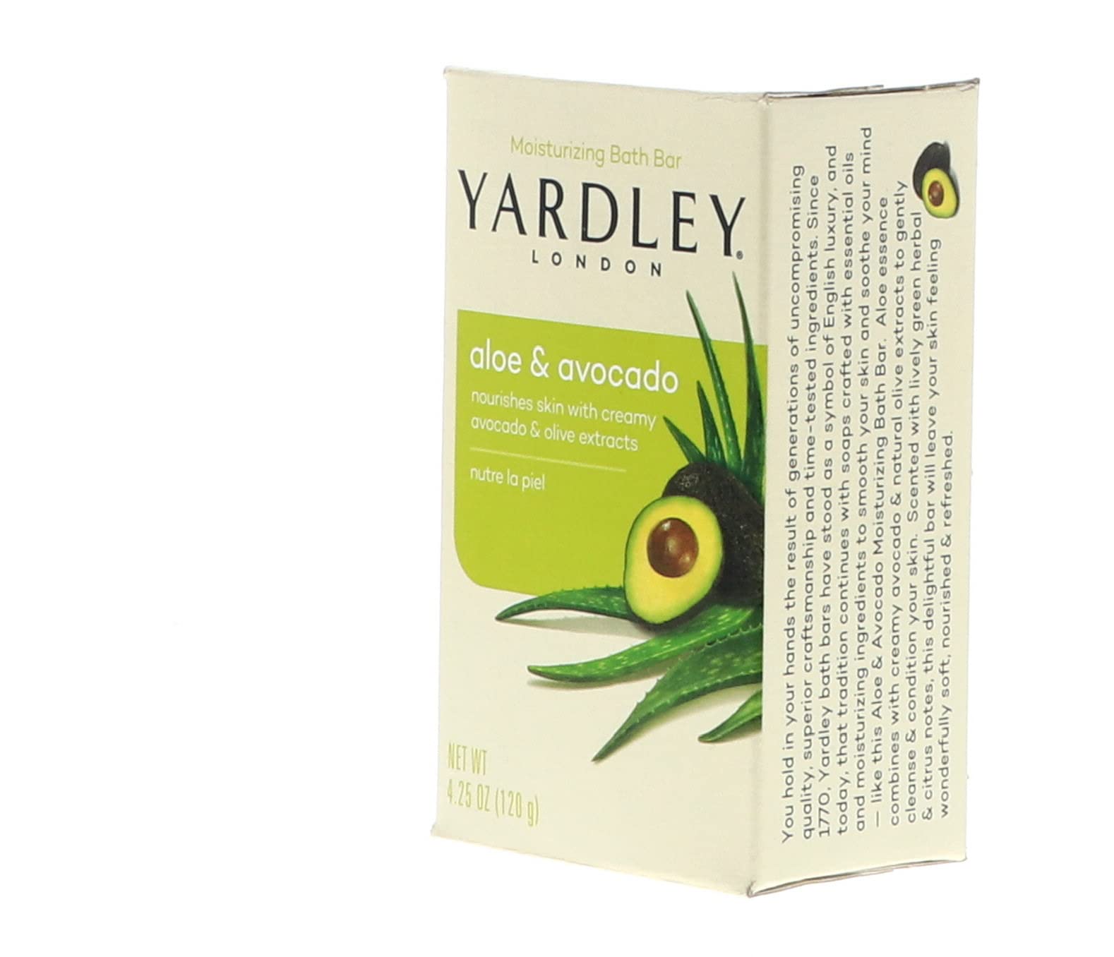 Yardley London Aloe Avocado bar shower scene suggesting rich lather experience