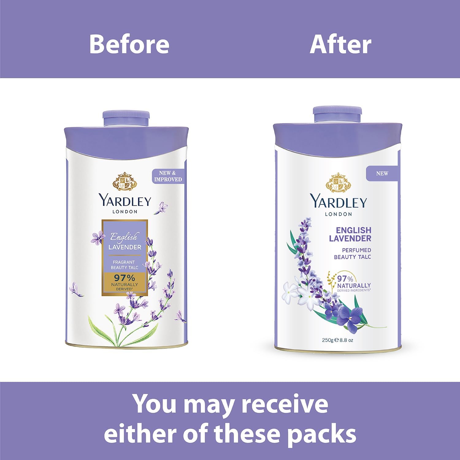 Yardley English Lavender scent with floral-musk notes for daily freshness.