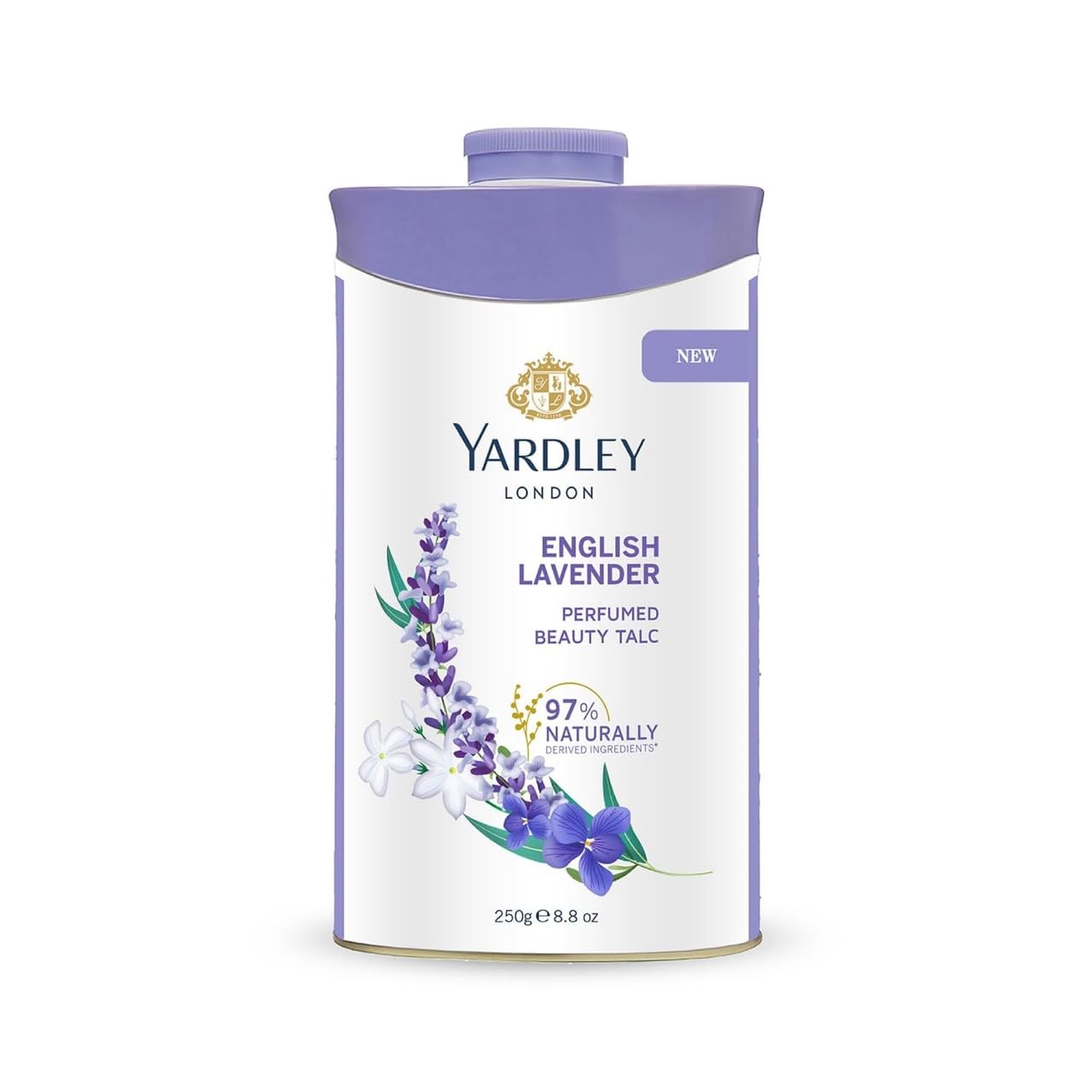 Yardley English Lavender talc powder for soft skin and fresh fragrance.