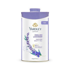 Yardley English Lavender talc powder for soft skin and fresh fragrance.