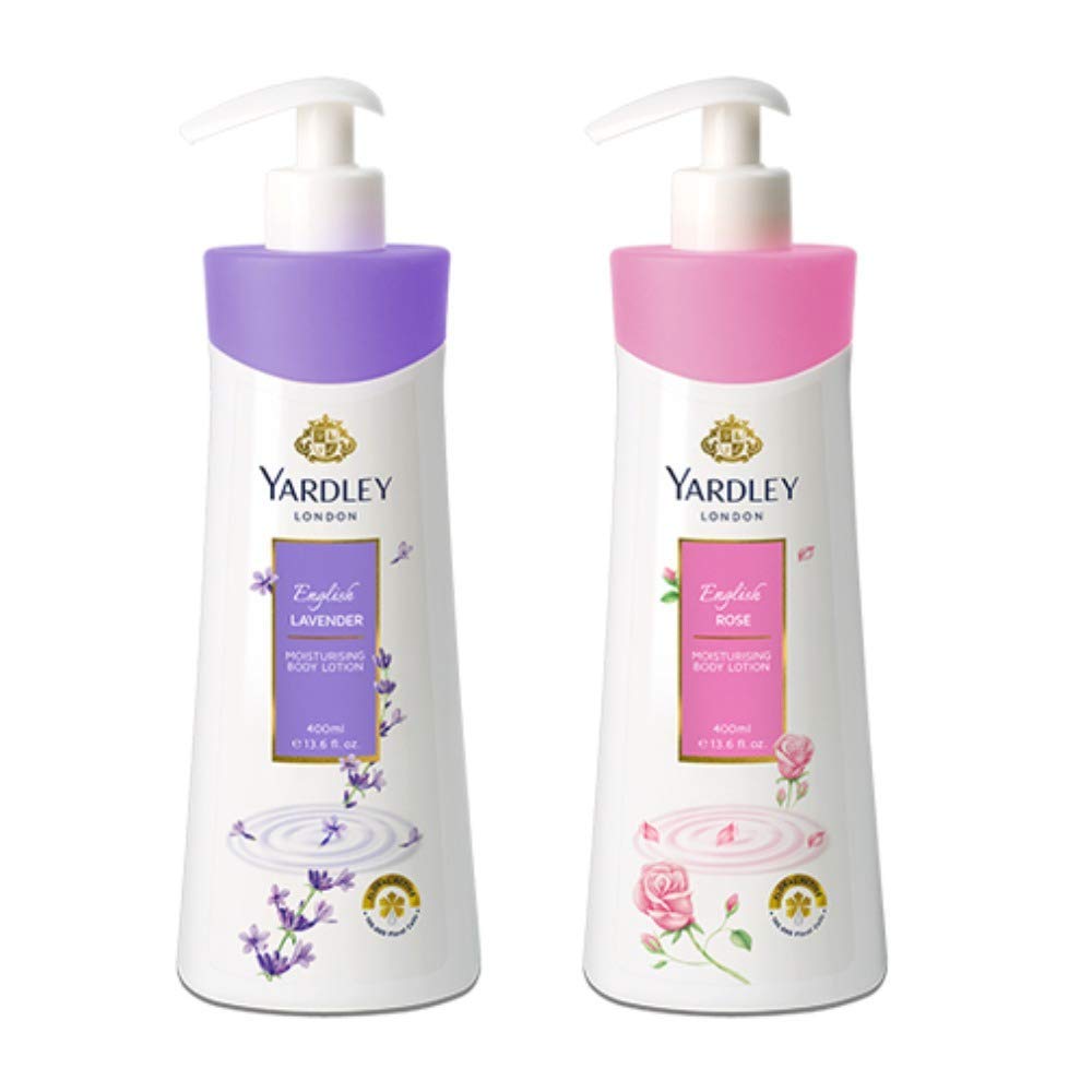 Yardley English Rose Lavender Lotion texture close-up shows creamy formula for smooth skin