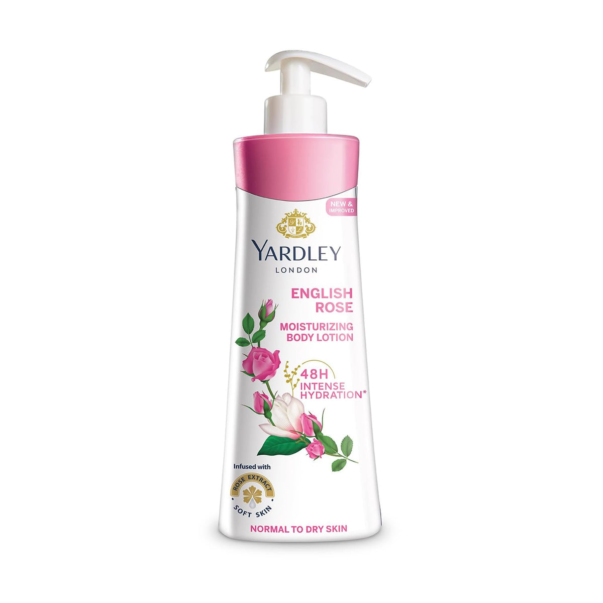 Yardley English Rose lotion bottle with a soft, hydrating look