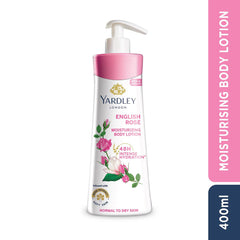 Pouring Yardley English Rose lotion showing light texture