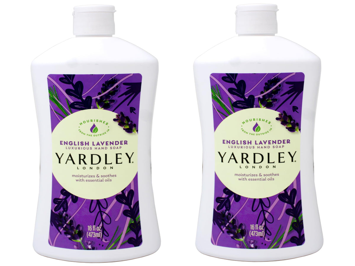 Yardley London English Lavender liquid hand soap bottle with calming aroma for daily cleansing.