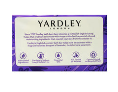 Yardley London English Lavender soothing lather, gentle cleansing for everyday use.